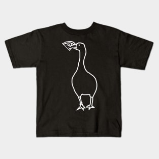 Minimal White Line Goose Steals Pizza Kids T-Shirt